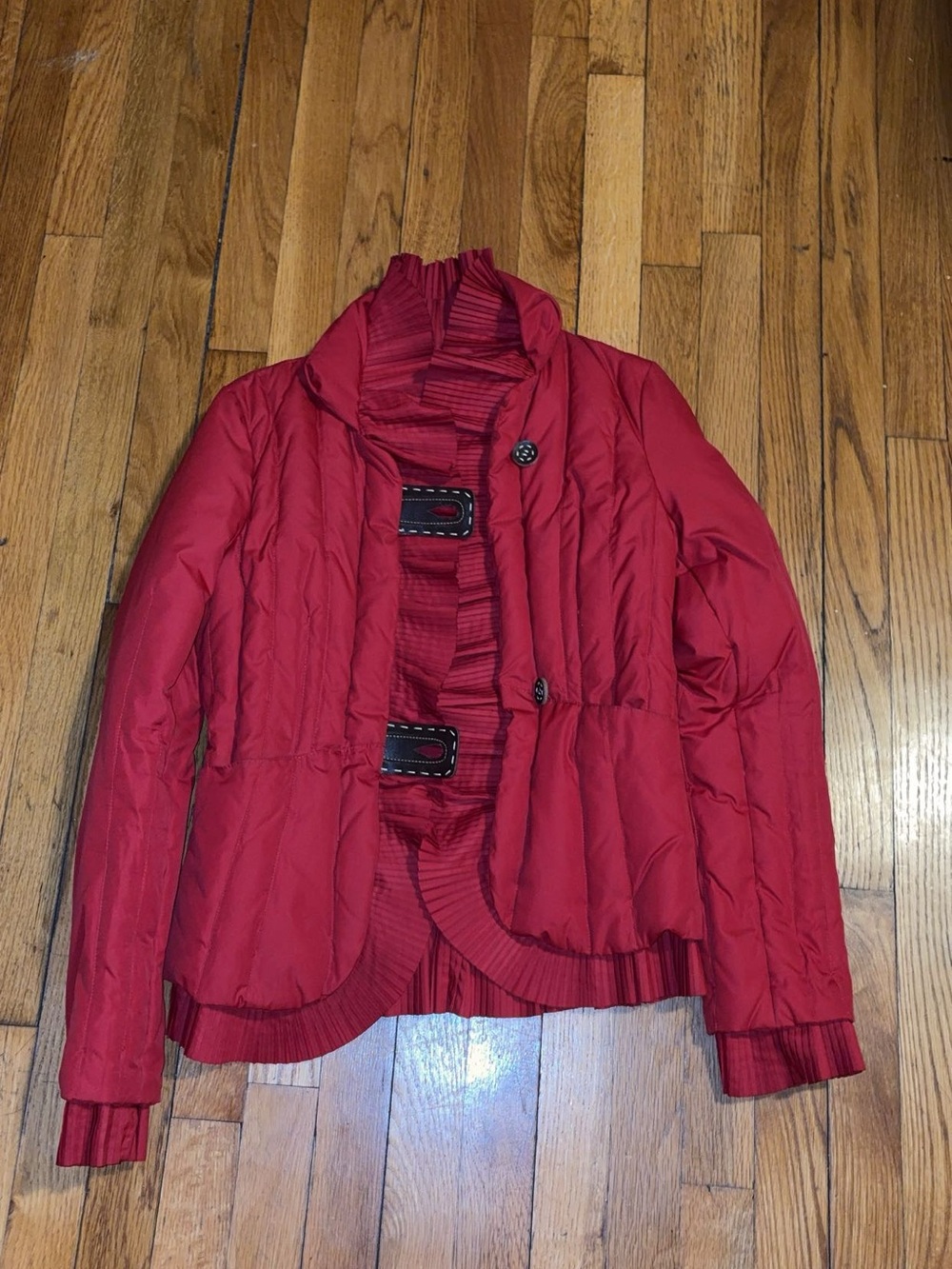 Arden B Red Ruffled Puffer Jacket - Picture 2 of 4